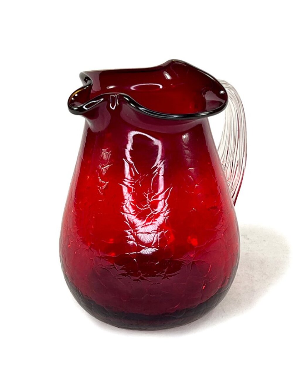Vintage Red Crackle West Virginia Art Glass Pitcher